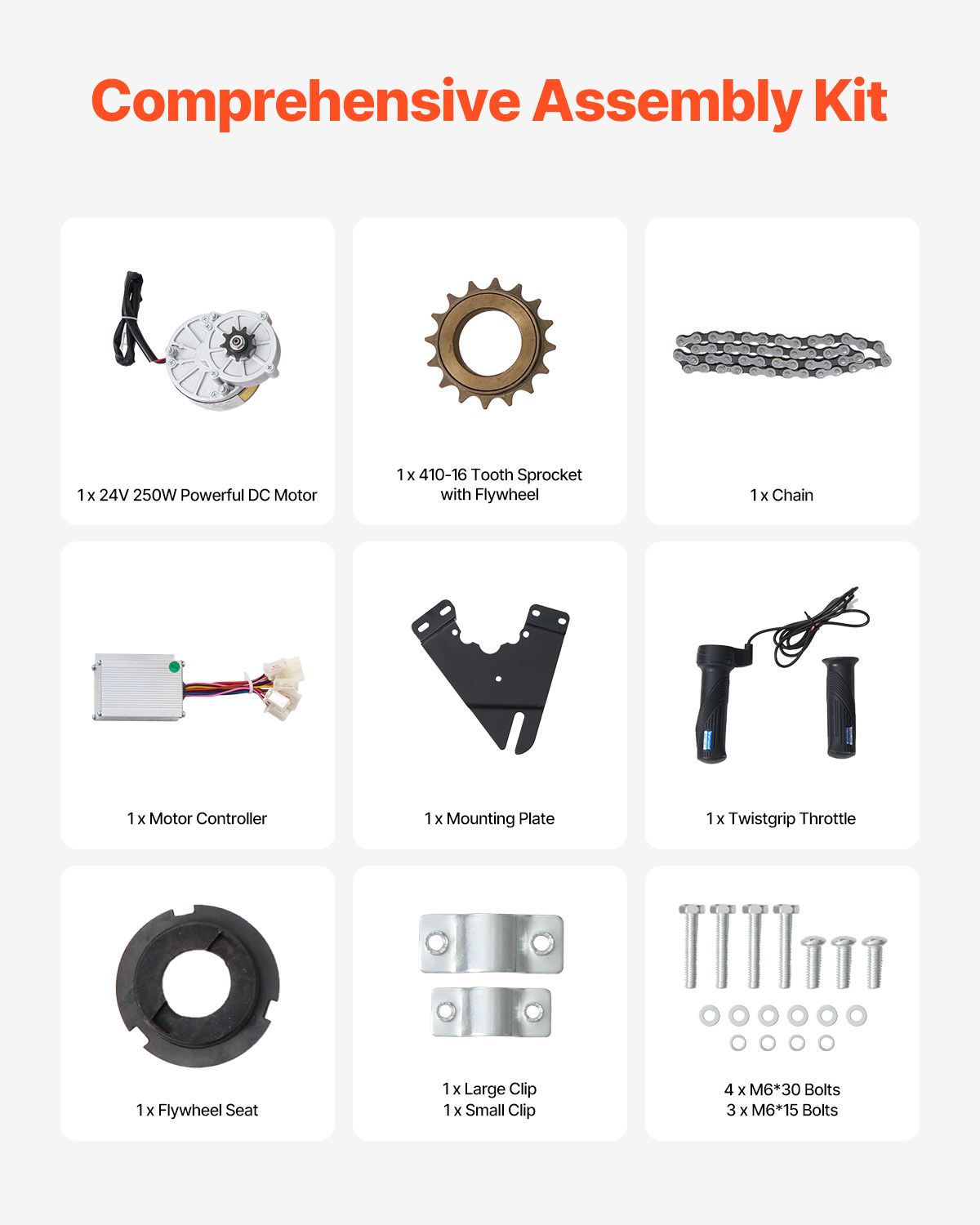 250W Electric Powerful DC Motor Kit - 24V 2700rpm Brushed Motor with Upgraded Speed Controller, Throttle Grip Kit for Go Karts E-Bike Motorcycle Scooter
