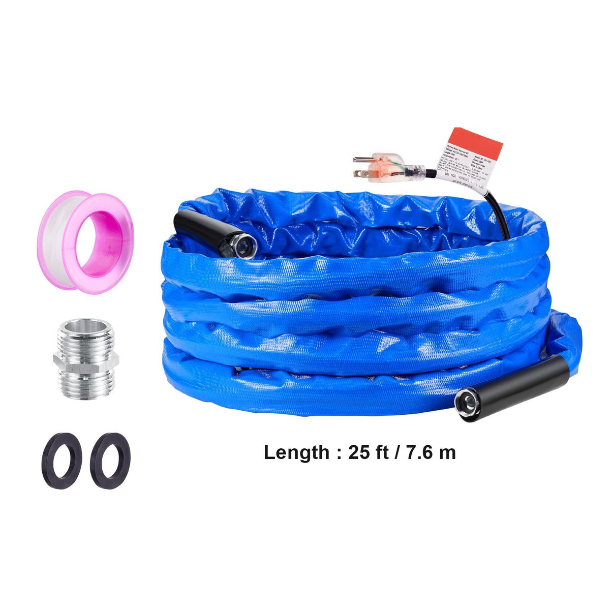 25ft Heated Water Hose for RV, Heated Drinking Water Hose with Corrugated Cover Antifreeze to -45 Fahrenheit , Automatic Self-regulating, 5/8" I.D. with 3/4" GHT Adapter, Lead and BPA Free