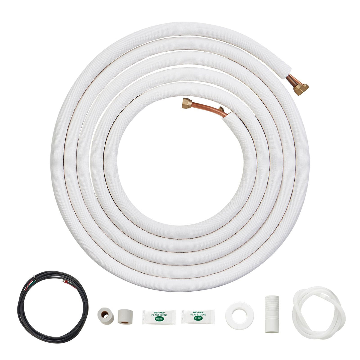 25FT Mini Split Line Set, 1/4" & 1/2" O.D Copper Pipes Tubing and Triple-Layer Insulation, for Air Conditioning or Heating Pump Equipment & HVAC with Rich Accessories (27ft Connection Cable)