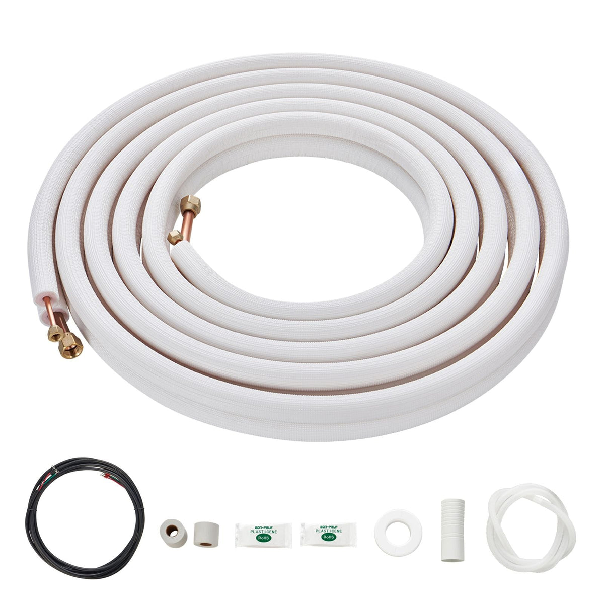 25FT Mini Split Line Set, 1/4" & 1/2" O.D Copper Pipes Tubing and Triple-Layer Insulation, for Air Conditioning or Heating Pump Equipment & HVAC with Rich Accessories (27ft Connection Cable)