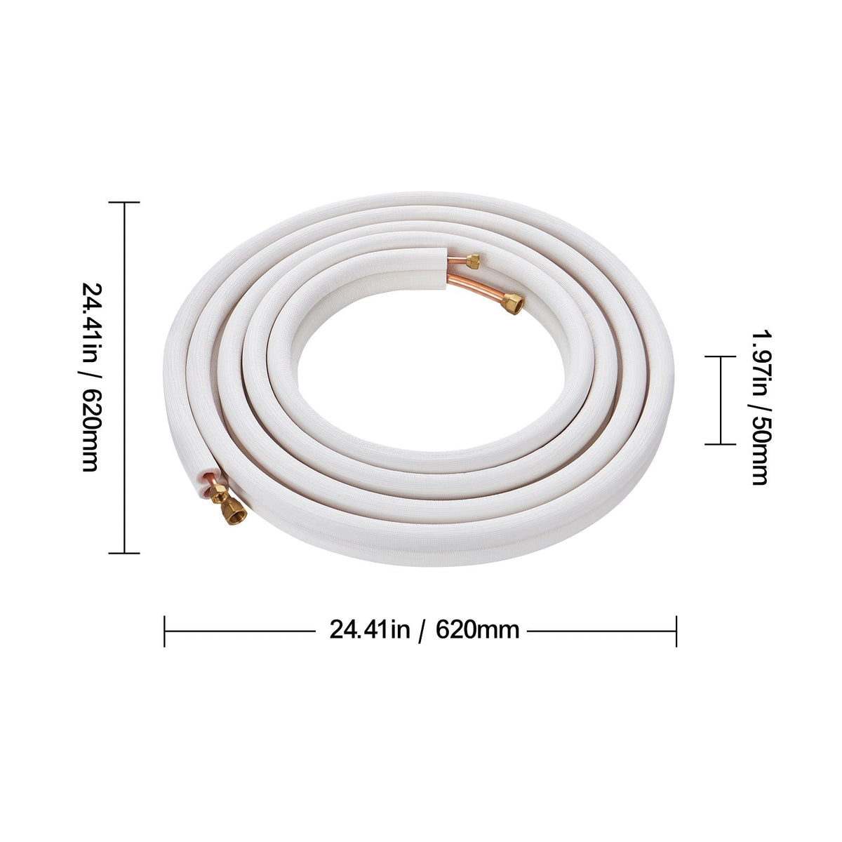 25FT Mini Split Line Set, 1/4" & 1/2" O.D Copper Pipes Tubing and Triple-Layer Insulation, for Mini Split Air Conditioning Refrigerant or Heating Pump Equipment & HVAC with Wrapping Strips.