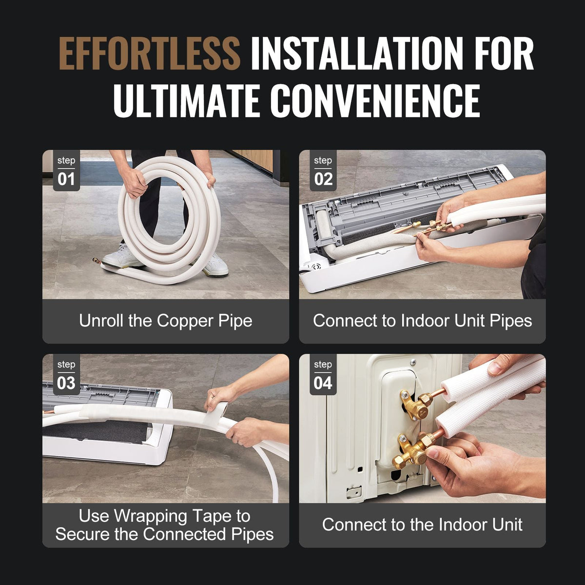 25FT Mini Split Line Set, 1/4" & 1/2" O.D Copper Pipes Tubing and Triple-Layer Insulation, for Mini Split Air Conditioning Refrigerant or Heating Pump Equipment & HVAC with Wrapping Strips.