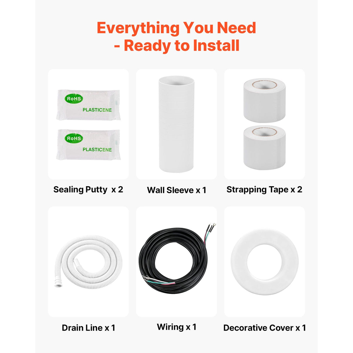 25ft Mini Split Line Set, 3/8' & 5/8' OD AC Copper Tubing Pipe, 3/8 White PE Thickened Insulated Coil with Flared Nuts, Rich Fittings, for Mini Split Air Conditioner HVAC or Heat Pump System