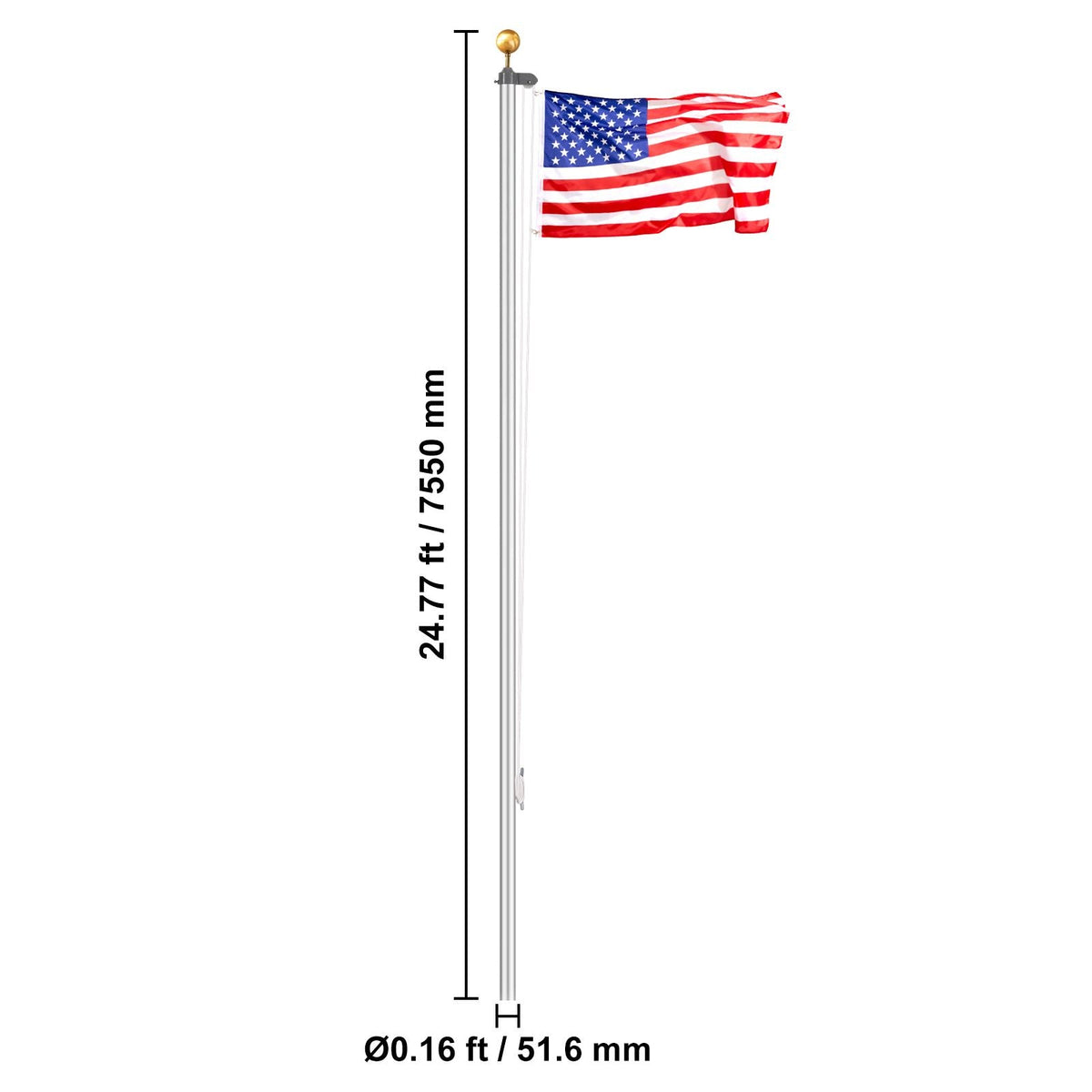 25FT Sectional Flag pole Kit, Heavy Duty Aluminum Alloy in Ground Flag poles for Outside, 3 Display Modes Flagpole with 3x5 American Flag, Professional Accessories, Silver