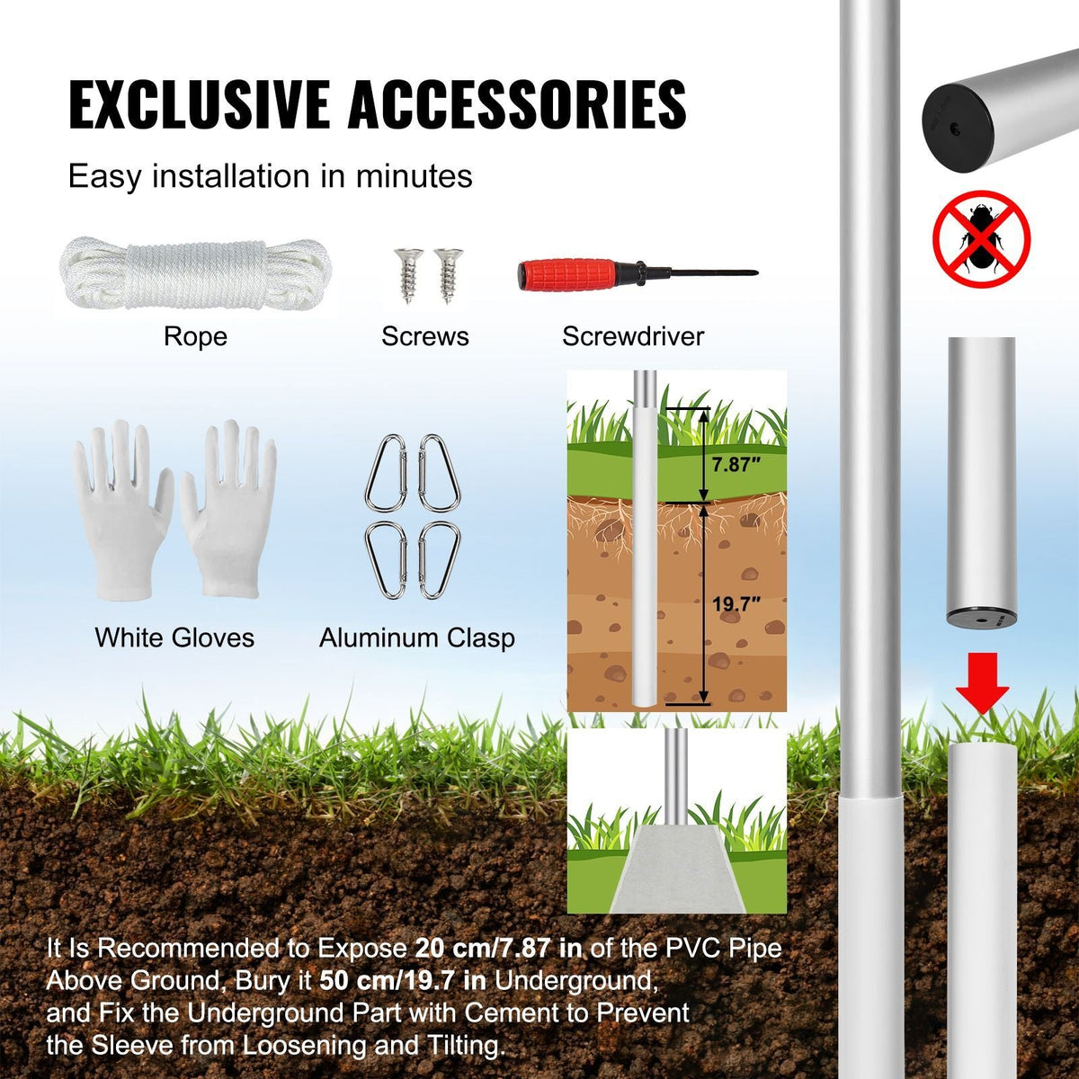 25FT Sectional Flag pole Kit, Heavy Duty Aluminum Alloy in Ground Flag poles for Outside, 3 Display Modes Flagpole with 3x5 American Flag, Professional Accessories, Silver