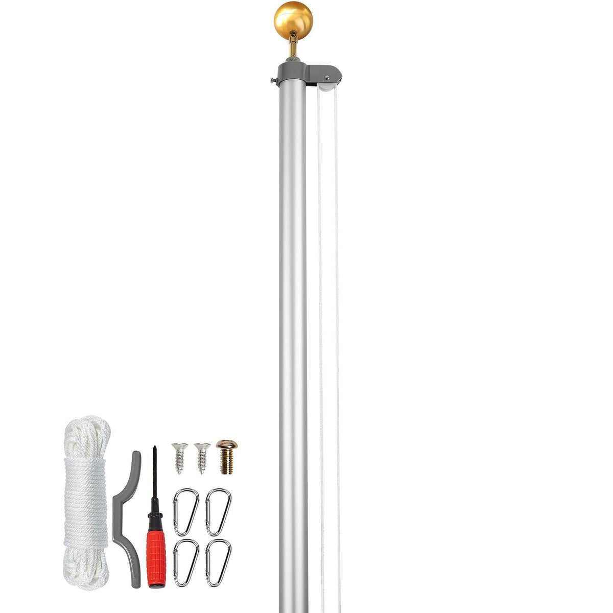 25FT Sectional Flag pole Kit, Heavy Duty Aluminum Alloy in Ground Flag poles for Outside, 3 Display Modes Flagpole with 3x5 American Flag, Professional Accessories, Silver