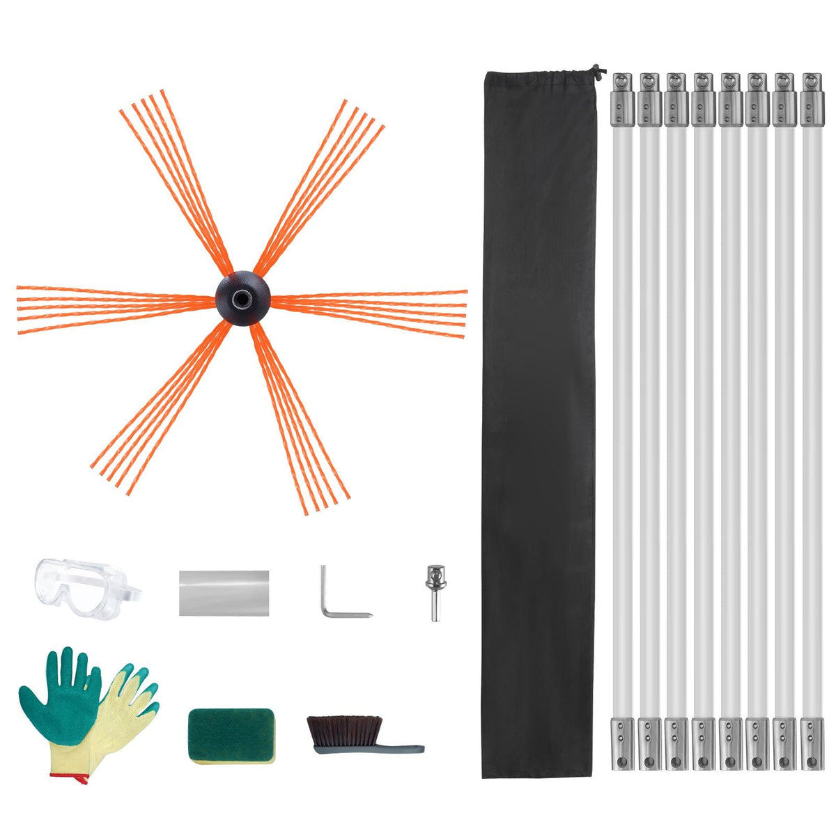 26 Feet Chimney Sweep Kit, w/ 8Reinforced Nylon Flexible Rods, Ergonomic Chimney Cleaning Brush, 360-Degree Brush Chimney Cleaner, Rich Accessories for Fireplace Flue Home Use Fits most Pipes
