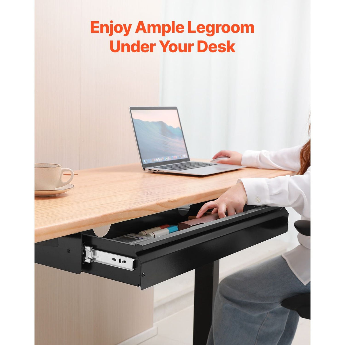 26" Wide Under Desk Drawer Slide Out, Under Desk Mounted Pull-out Drawer Attachment, Hidden Desktop Storage Organizer, Under Table Pencil Drawer for office Home Sit Stand Workstation, 29x9x4 in