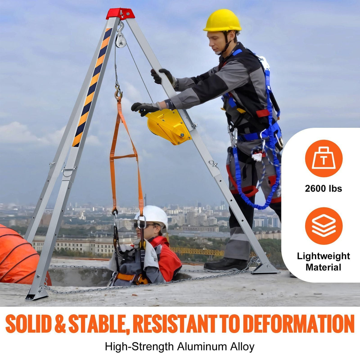 2600 lbs Winch Confined Space Tripod Kit, Confined Space Tripod 8' Legs and 98' Cable, Confined Space Rescue Tripod 33' Fall Protection with Blower, Gas detector, Harness.