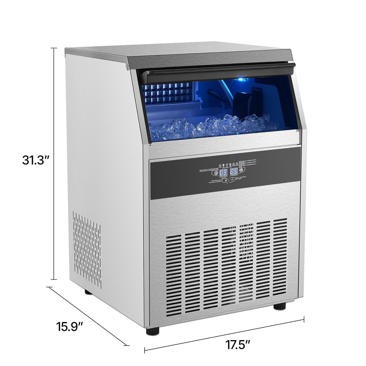 265lbs/24H Commercial Ice Maker, 108 Ice Cubes in 15 Minutes, Freestanding Ice Maker Machine with 66lbs Large Storage Capacity for Bar Office Restaurant, with LED Digital Display & Self-Cleaning