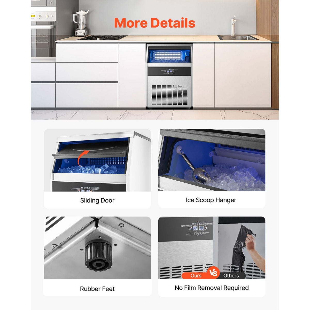 265lbs/24H Commercial Ice Maker, 108 Ice Cubes in 15 Minutes, Freestanding Ice Maker Machine with 66lbs Large Storage Capacity for Bar Office Restaurant, with LED Digital Display & Self-Cleaning