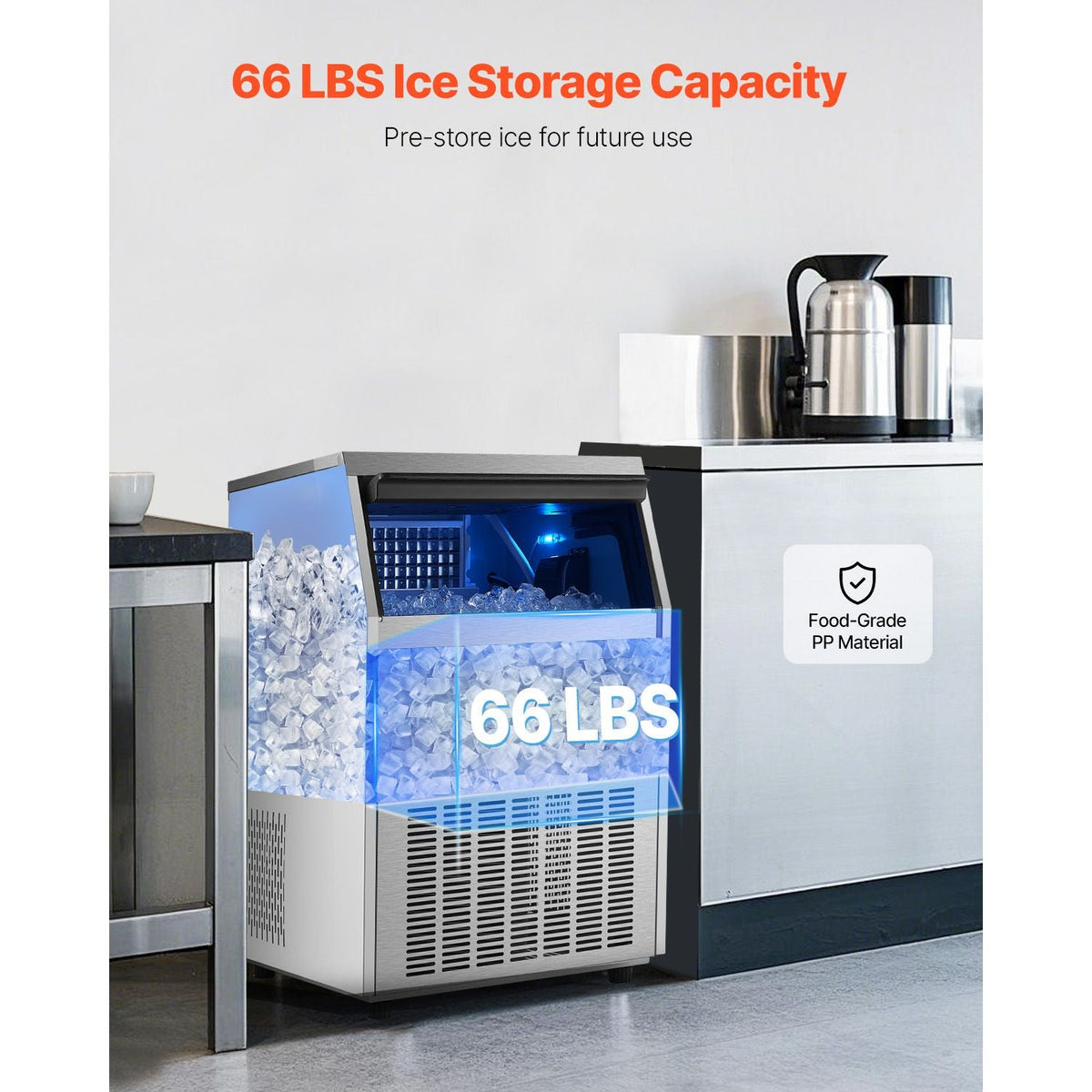 265lbs/24H Commercial Ice Maker, 108 Ice Cubes in 15 Minutes, Freestanding Ice Maker Machine with 66lbs Large Storage Capacity for Bar Office Restaurant, with LED Digital Display & Self-Cleaning