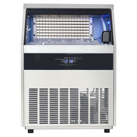 265lbs/24H Commercial Ice Maker Machine, 88lbs Storage Capacity Ice Maker with Drain Pump, 126 Ice Cubes in 15 Minutes, LED Digital Display Freestanding Self-Cleaning for Bar Office Restaurant
