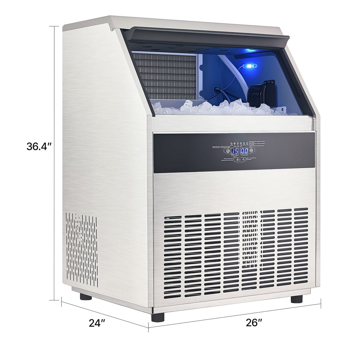 265lbs/24H Commercial Ice Maker Machine, 88lbs Storage Capacity Ice Maker with Drain Pump, 126 Ice Cubes in 15 Minutes, LED Digital Display Freestanding Self-Cleaning for Bar Office Restaurant