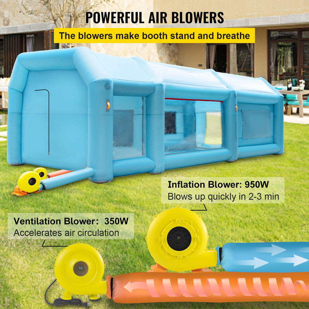 26x15x10ft Portable Inflatable Paint Booth,Inflatable Spray Booth, Car Paint Tent with Air Filter System & 2 Blowers, Upgraded Blow Up Spray Booth Tent, Auto Paint Workstation, Car Parking Gara