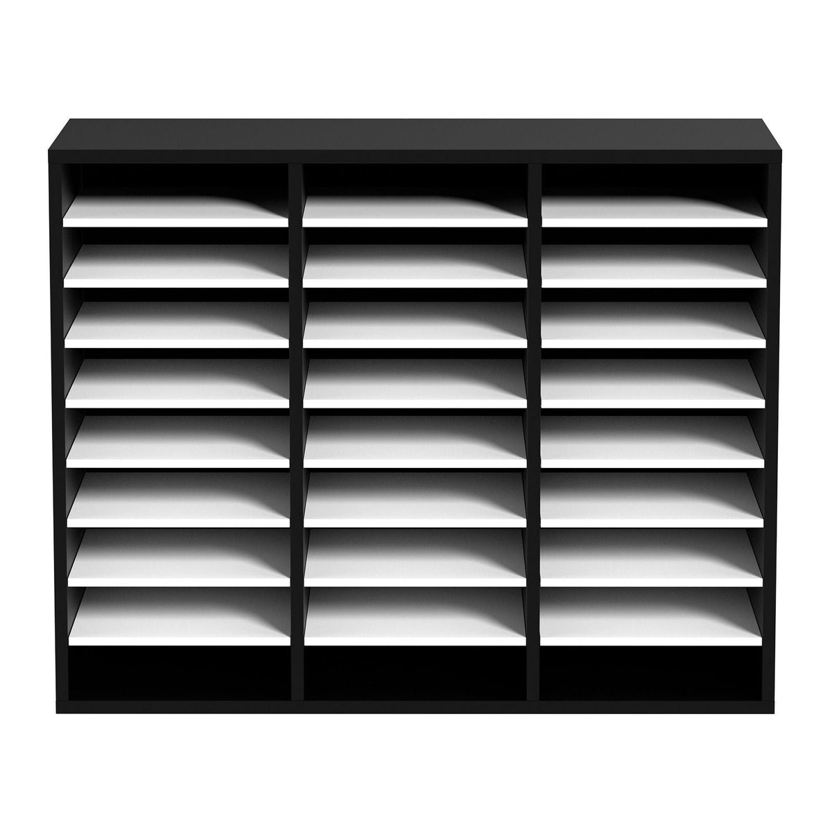 27 Compartments Wood Literature Organizer, Adjustable Shelves, Medium Density Fiberboard Mail Center, Office Home School Storage for Files, Documents, Papers, Magazines, Black+White