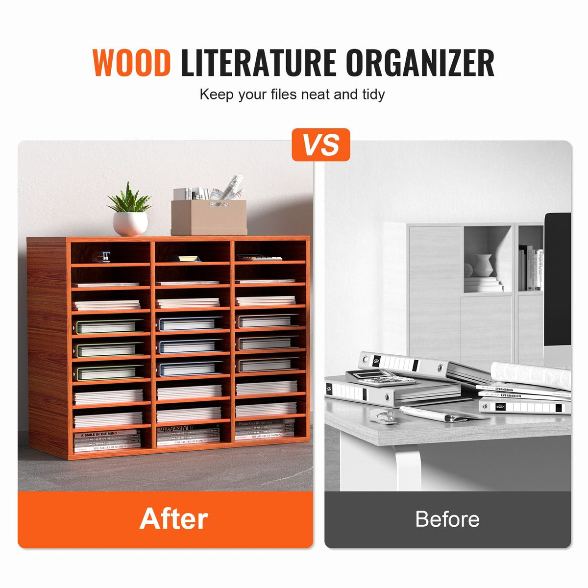27 Compartments Wood Literature Organizer, Adjustable Shelves, Medium Density Fiberboard Mail Center, Office Home School Storage for Files, Documents, Papers, Magazines, Brown