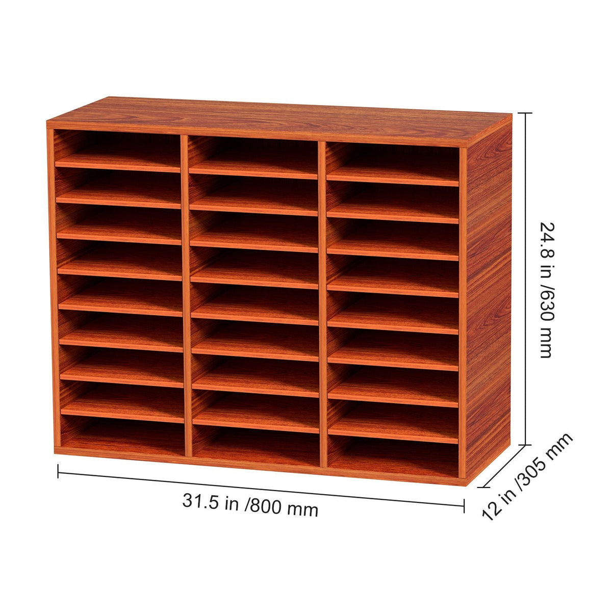 27 Compartments Wood Literature Organizer, Adjustable Shelves, Medium Density Fiberboard Mail Center, Office Home School Storage for Files, Documents, Papers, Magazines, Brown