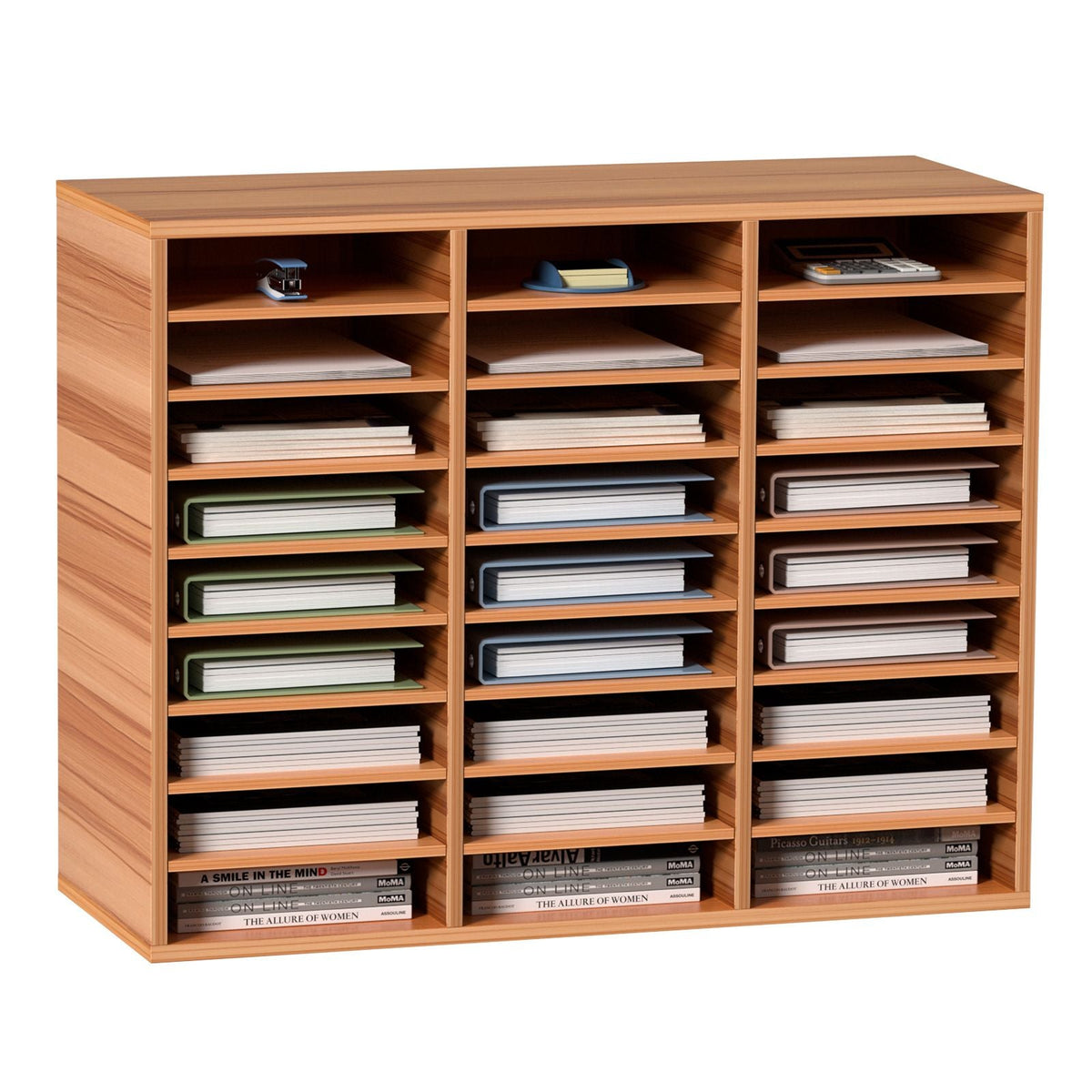 27 Compartments Wood Literature Organizer, Adjustable Shelves, Medium Density Fiberboard Mail Center, Office Home School Storage for Files, Documents, Papers, Magazines, White