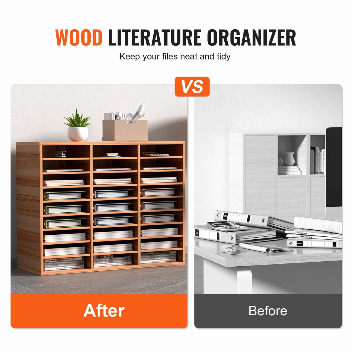 27 Compartments Wood Literature Organizer, Adjustable Shelves, Medium Density Fiberboard Mail Center, Office Home School Storage for Files, Documents, Papers, Magazines, White