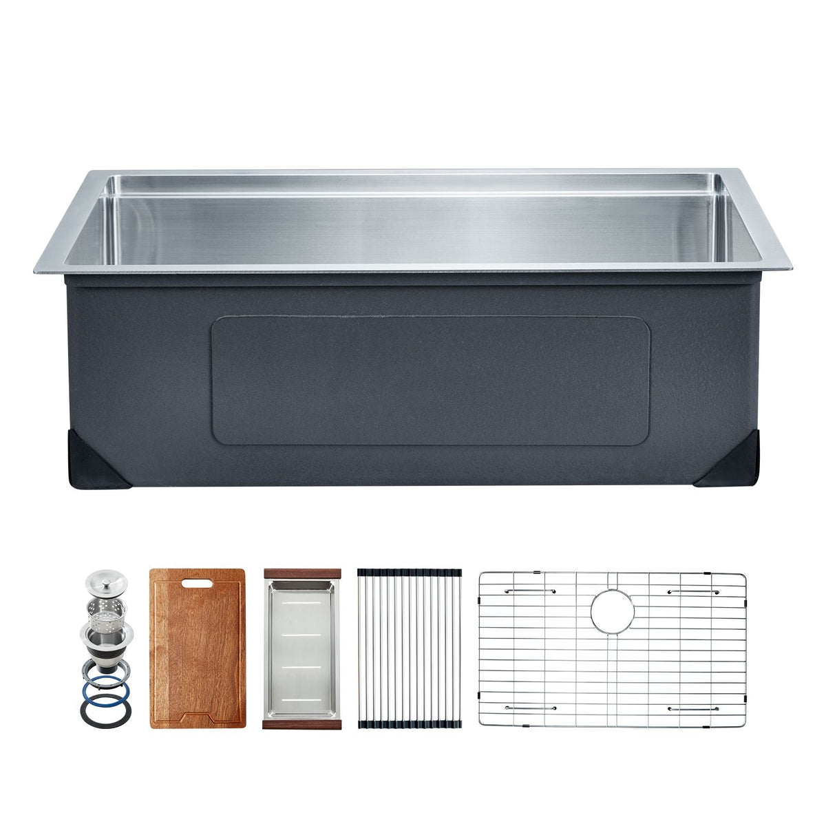 27 inch Kitchen Sink Workstation, 304 Stainless Steel Undermount Sink, Drop-In Single Bowl Farmhouse Basin with Ledge & Multiple Accessories, Household Dishwasher Sinks for RV, Prep Kitchen, Bar