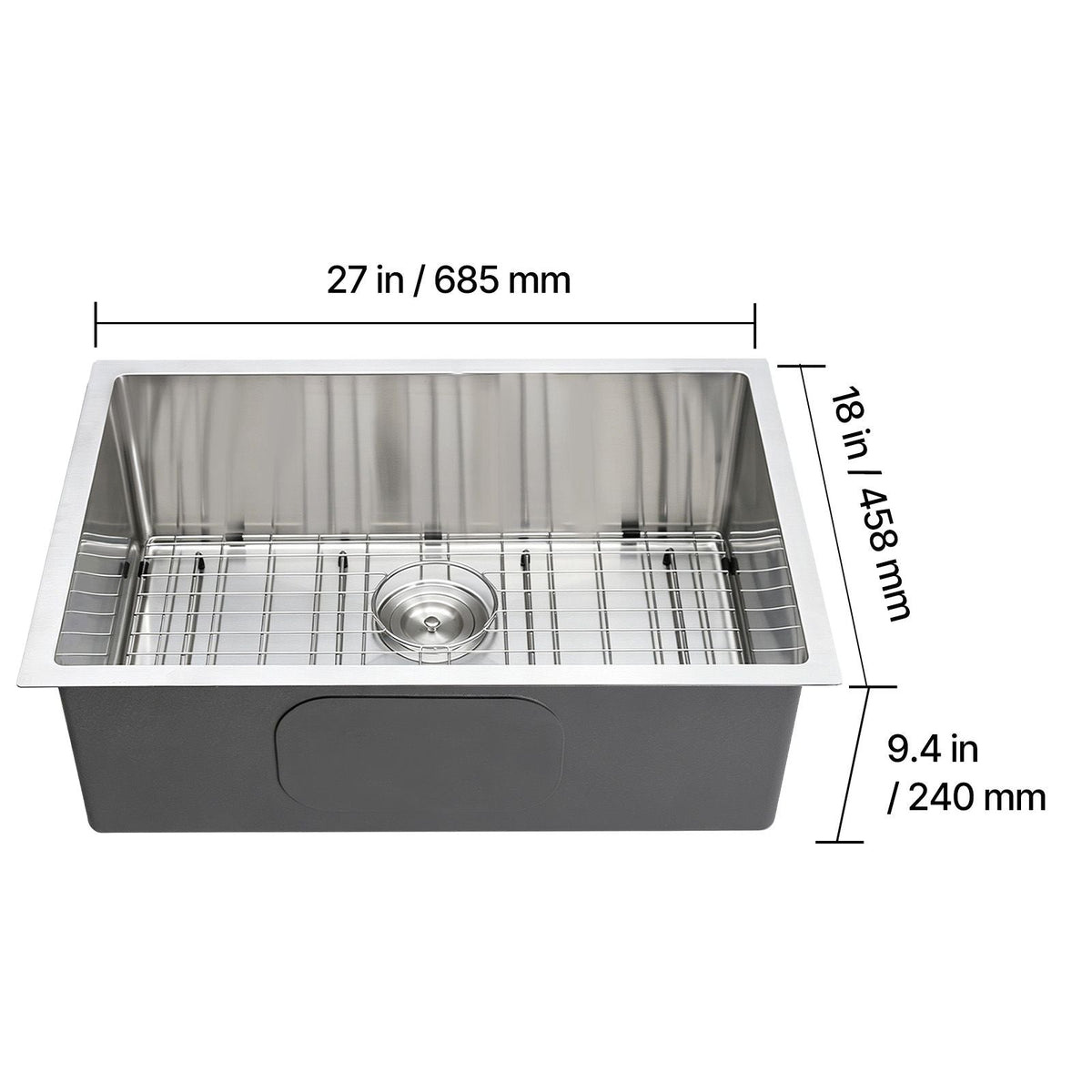 27-inch Kitchen Undermount Single Bowl Sinks, Stainless Steel Drop-In Farmhouse Basin with Accessories, Household Dishwasher Sinks for RV, Prep Kitchen, Laundry Room, Bar