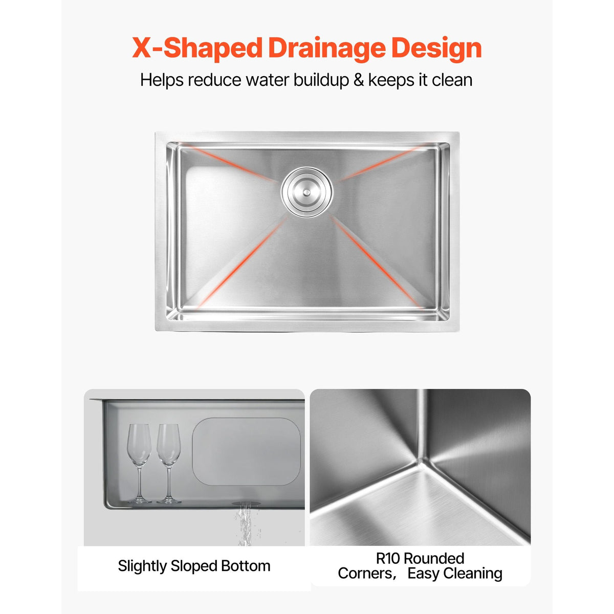 27-inch Kitchen Undermount Single Bowl Sinks, Stainless Steel Drop-In Farmhouse Basin with Accessories, Household Dishwasher Sinks for RV, Prep Kitchen, Laundry Room, Bar