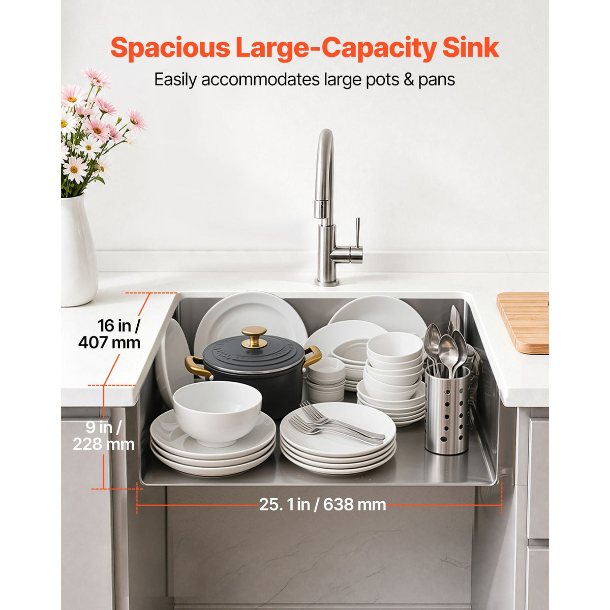 27-inch Kitchen Undermount Single Bowl Sinks, Stainless Steel Drop-In Farmhouse Basin with Accessories, Household Dishwasher Sinks for RV, Prep Kitchen, Laundry Room, Bar