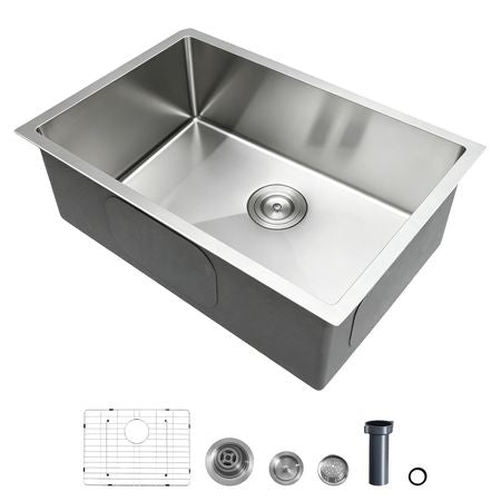 27-inch Kitchen Undermount Single Bowl Sinks, Stainless Steel Drop-In Farmhouse Basin with Accessories, Household Dishwasher Sinks for RV, Prep Kitchen, Laundry Room, Bar