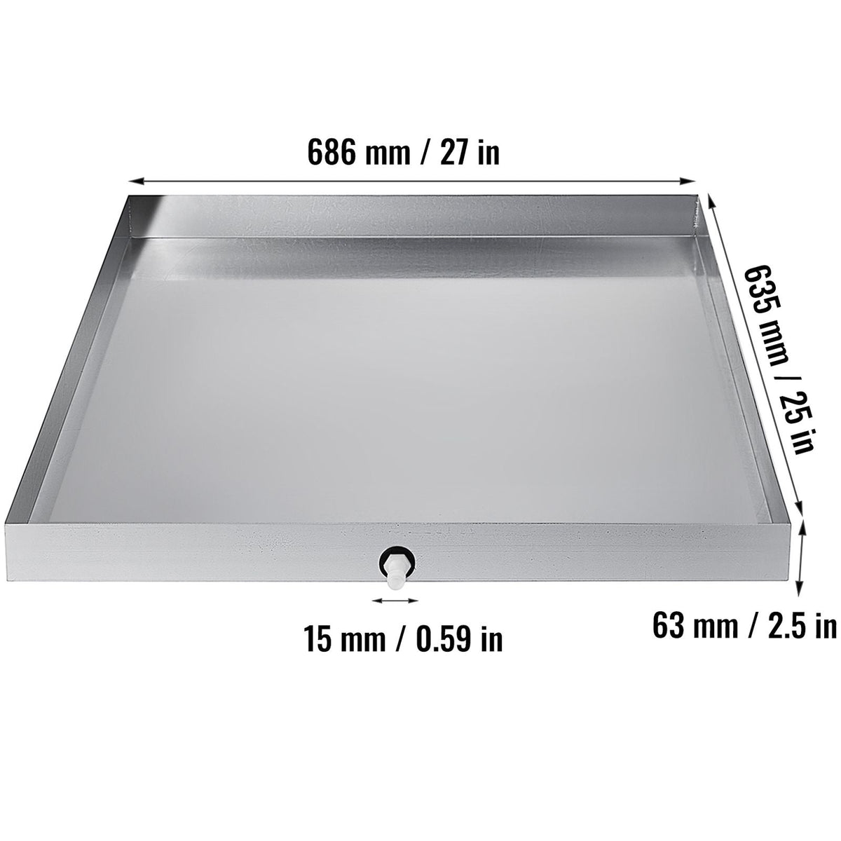 27 x 25 x 2.5 Inch Washing Machine Pan 304 Stainless Steel Washing Machine Drain Pan 18 GA Thickness Heavy Duty Compact Washer Drip Tray with Drain Hole & Hose Adapter