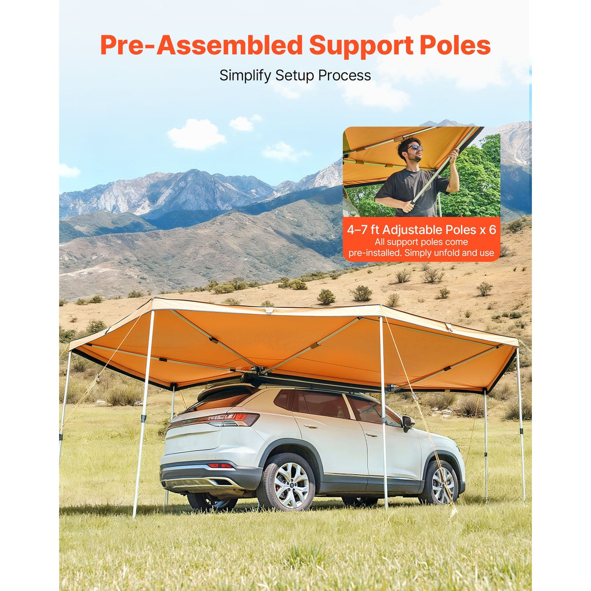270 Degree Awning, 133 sq.ft Driver Side Vehicle Awning, Waterproof UV50+ Car Side Awnings with Carry Bag, All-Weather Free-Standing Overland Awnings Car Shelter for SUV Van Truck Camping