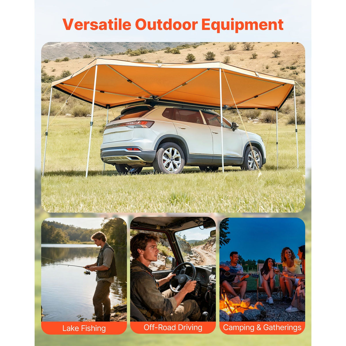 270 Degree Awning, 133 sq.ft Driver Side Vehicle Awning, Waterproof UV50+ Car Side Awnings with Carry Bag, All-Weather Free-Standing Overland Awnings Car Shelter for SUV Van Truck Camping