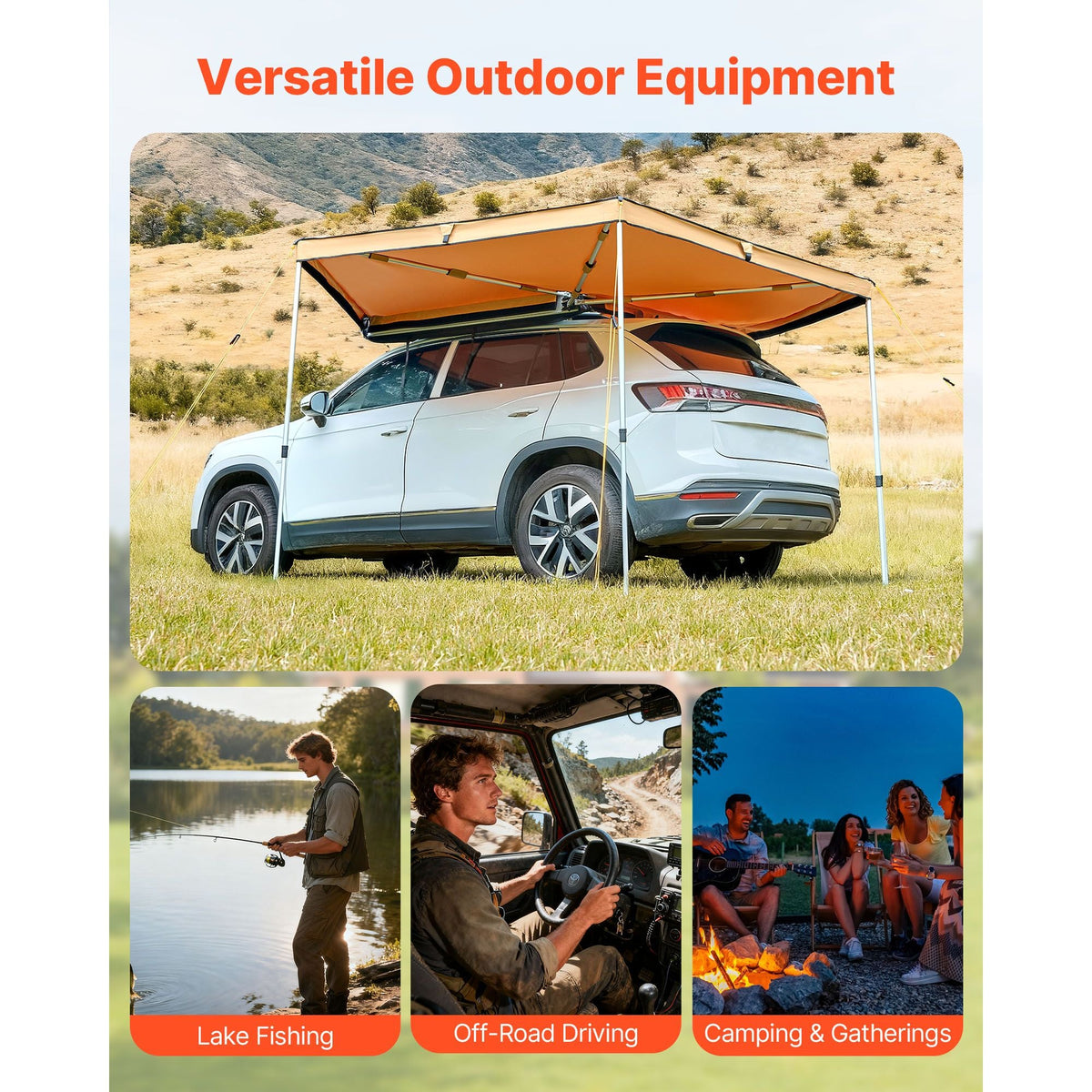 270 Degree Awning, 52 sq.ft Driver Side Vehicle Awning, Waterproof UV50+ Car Side Awnings with Carry Bag, All-Weather Free-Standing Overland Awnings Car Shelter for SUV Van Truck Camping