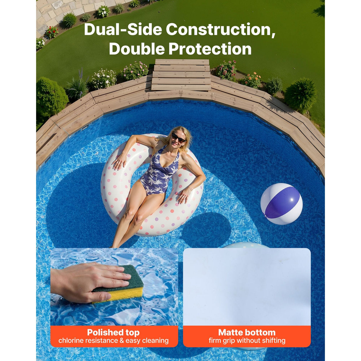 27ft Pool Liner, Round UniBead Swimming Pool Liner for 52 in Wall Height, Premium Vinyl, Easy Install with Leak-Proof Patches, Designed for Steel Sided Above-Ground,Outdoor, Boulder Swirl