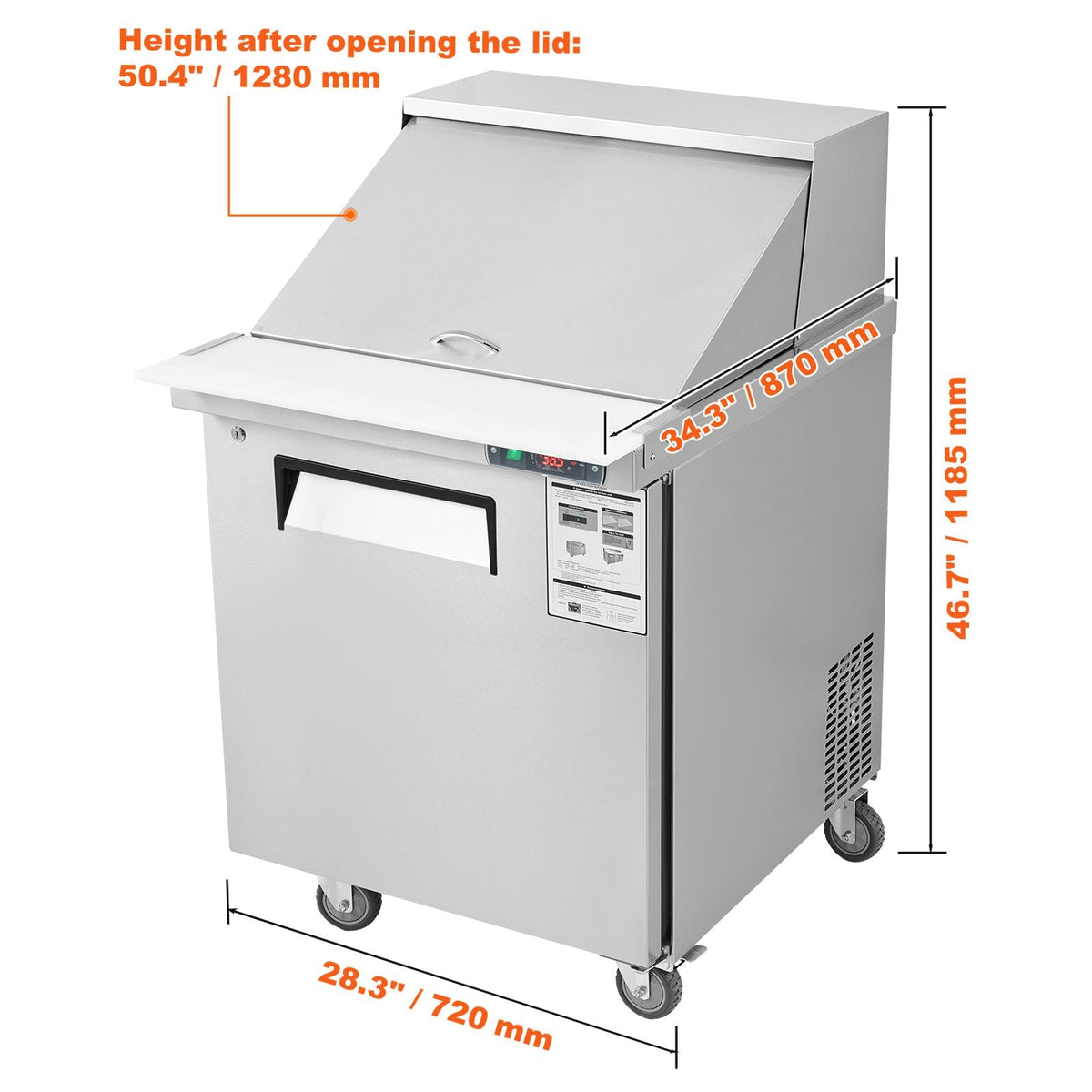 28" Commercial Refrigerator Sandwich & Salad Prep Table, 7.4 Cu. Ft Stainless Steel Refrigerated Food Prep Station with 12 Pans, Cut Board, Frost Free Refrigerator with Lock for Restaurant