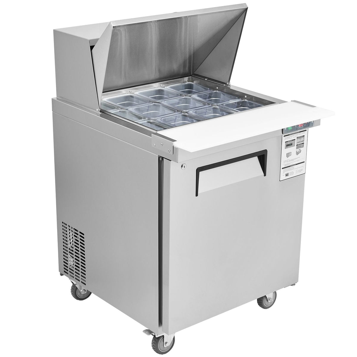 28" Commercial Refrigerator Sandwich & Salad Prep Table, 7.4 Cu. Ft Stainless Steel Refrigerated Food Prep Station with 12 Pans, Cut Board, Frost Free Refrigerator with Lock for Restaurant