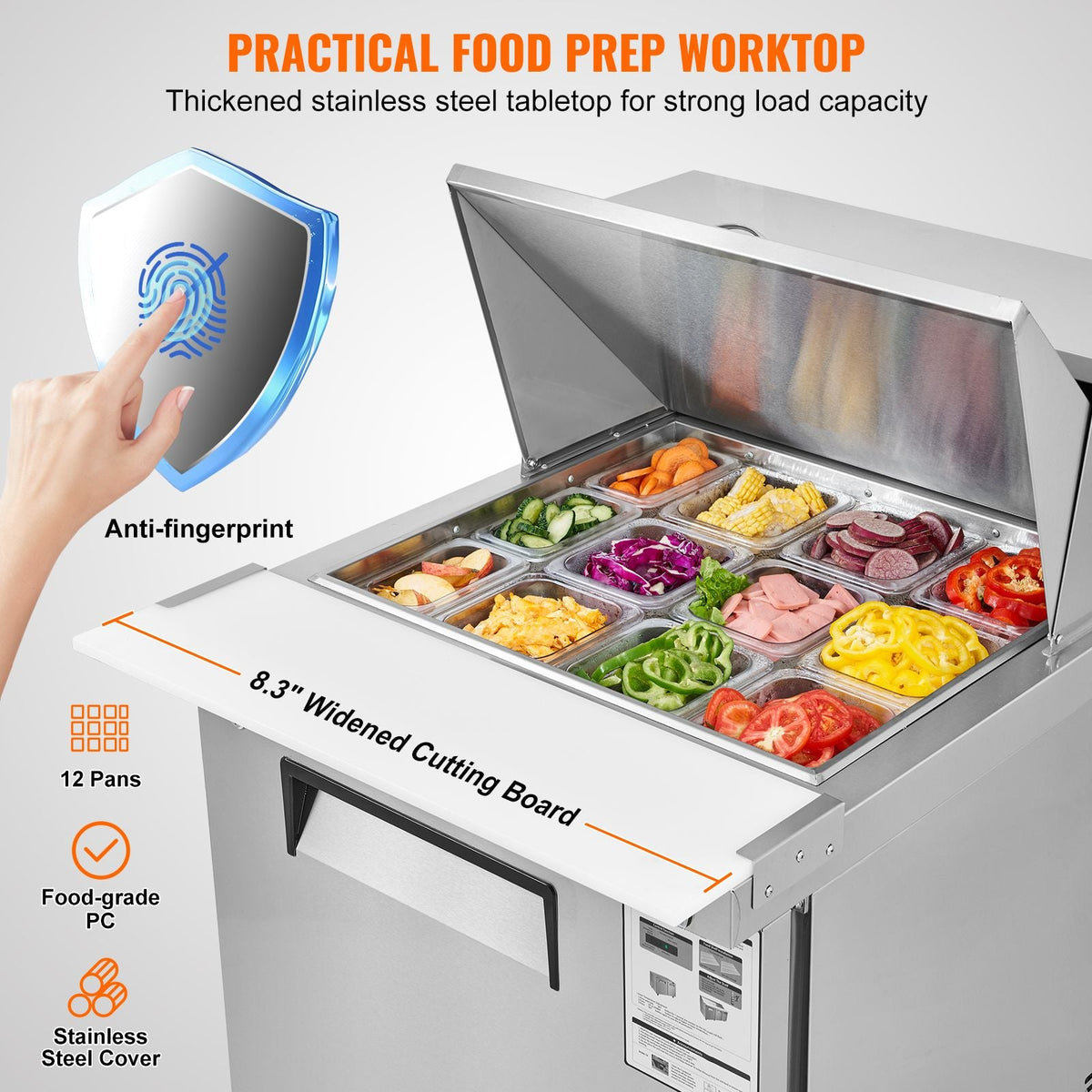 28" Commercial Refrigerator Sandwich & Salad Prep Table, 7.4 Cu. Ft Stainless Steel Refrigerated Food Prep Station with 12 Pans, Cut Board, Frost Free Refrigerator with Lock for Restaurant