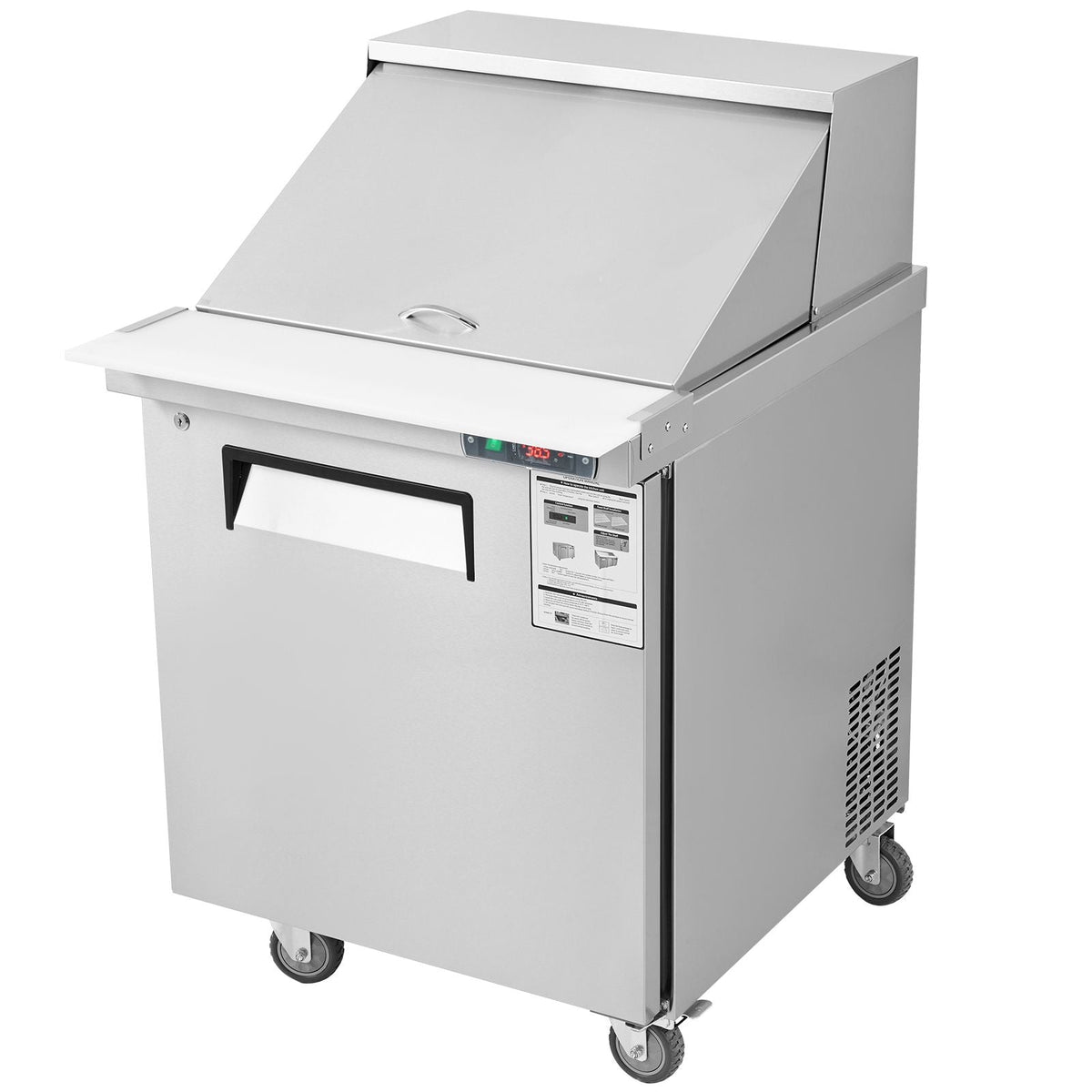 28" Commercial Refrigerator Sandwich & Salad Prep Table, 7.4 Cu. Ft Stainless Steel Refrigerated Food Prep Station with 12 Pans, Cut Board, Frost Free Refrigerator with Lock for Restaurant