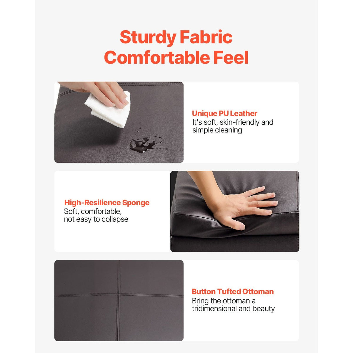 28 in Square Leather Ottoman with Storage, Upholstered Tufted Button Coffee Table Ottoman with Flip-Top Design, PU Leather High-Density Sponge for Living Room, Dorm, Bedroom, Dark Brown