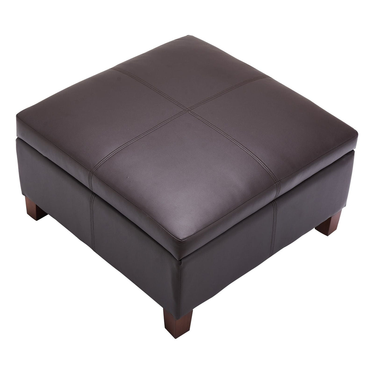 28 in Square Leather Ottoman with Storage, Upholstered Tufted Button Coffee Table Ottoman with Flip-Top Design, PU Leather High-Density Sponge for Living Room, Dorm, Bedroom, Dark Brown