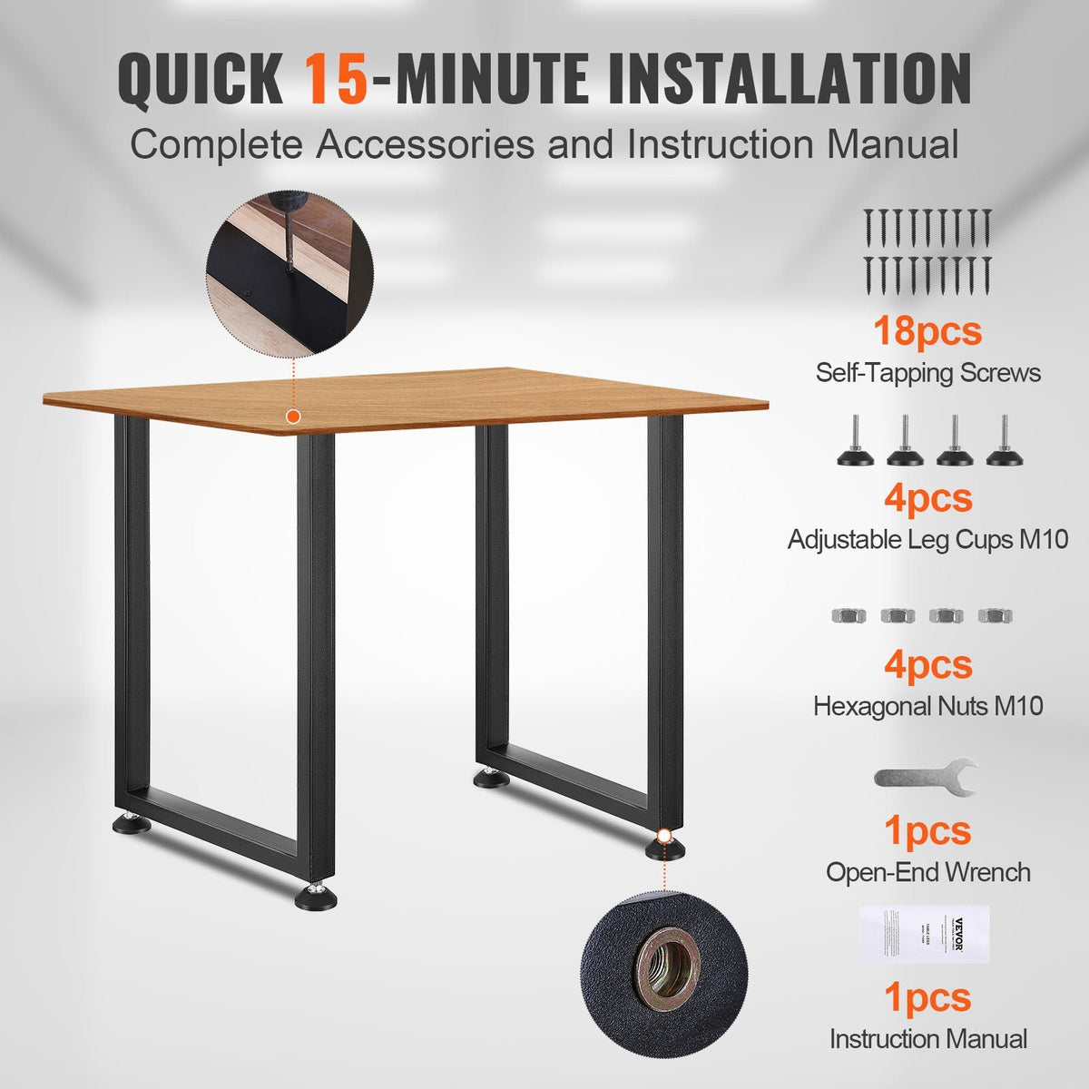 28 Inch Adjustable Furniture Legs, Square Reinforced Steel Office Table legs Set of 2 for DIY, Max Load 1000 lbs Heavy Duty Desk Legs, Quick Instalation & Rich Accessories Legs Black