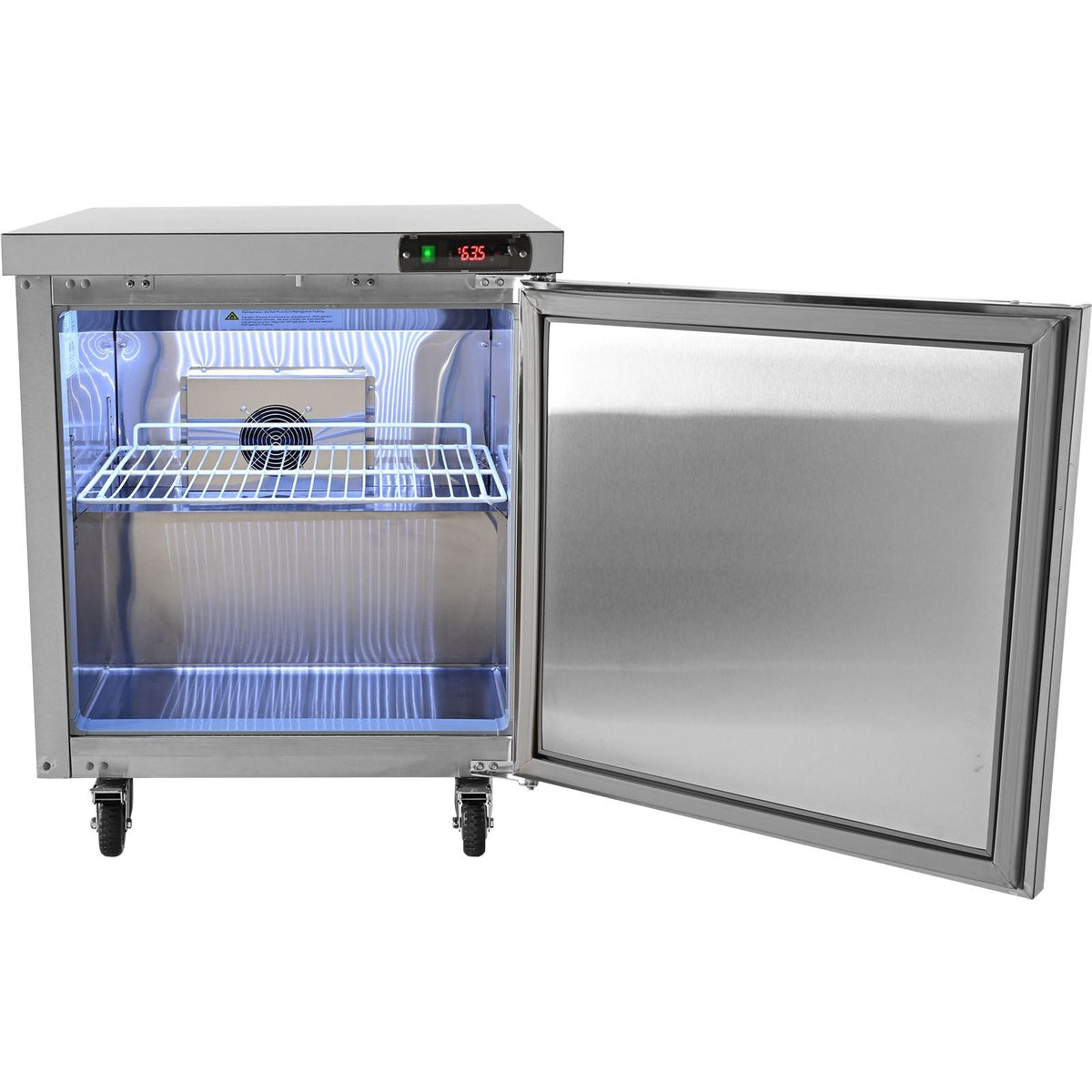 28-inch Stainless Steel Undercounter Refrigerator, 7.4 Cubic Feet, with Fan-Assisted Cooling and Lockable Single Door, Ideal for Food Preparation Areas and Bars