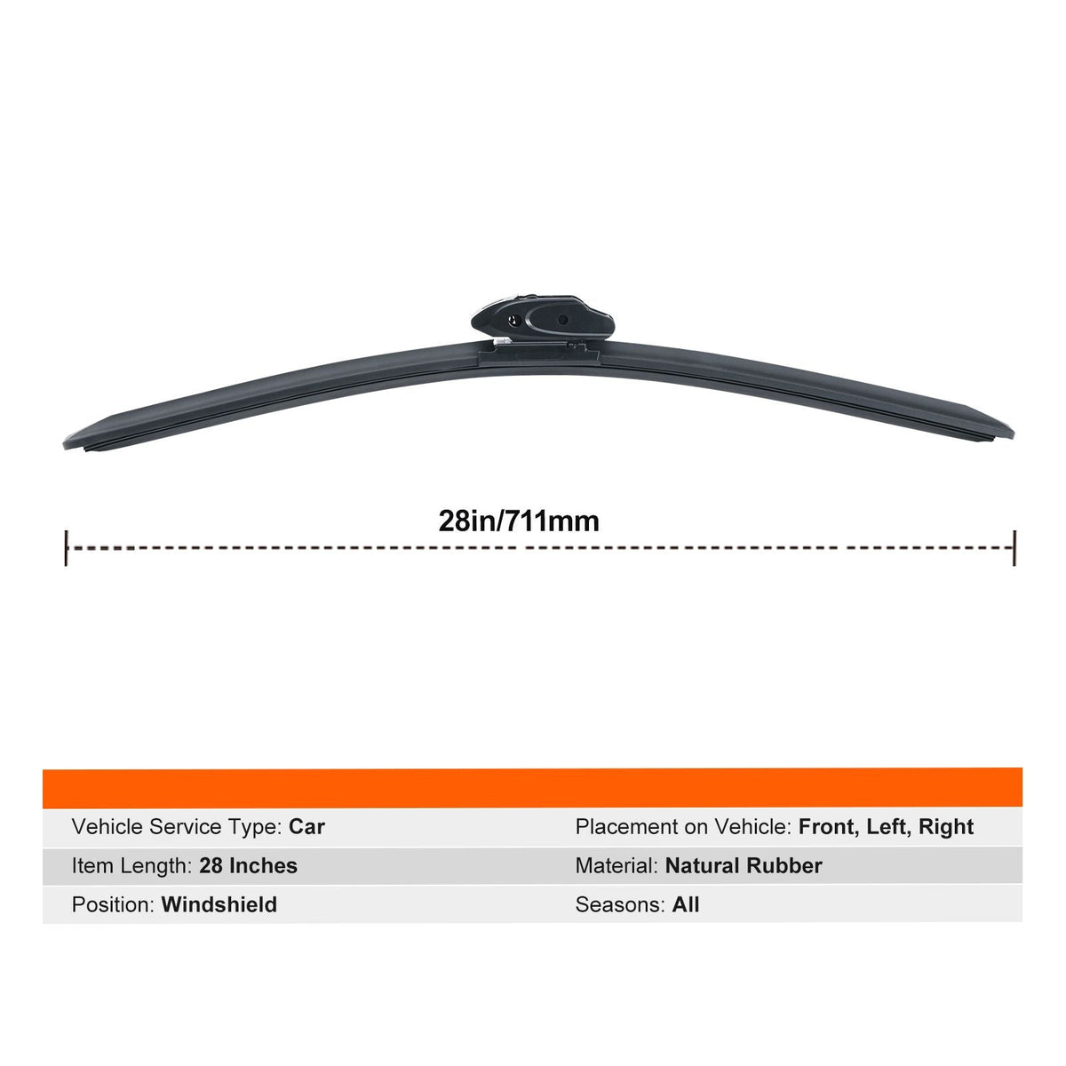 28" Rubber Wiper Blades, 71 cm Universal Replacement Wind Shield Wiper, Low Noise & Better Fit, with 4 Different Clips for most Car, Easy Installation