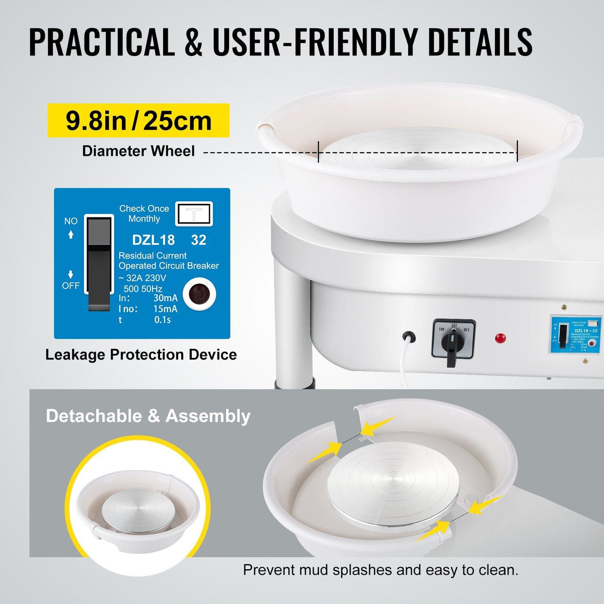 280w 25cm Electric Pottery Wheel Ceramic Machine Work Clay Art Craft Diy 110v