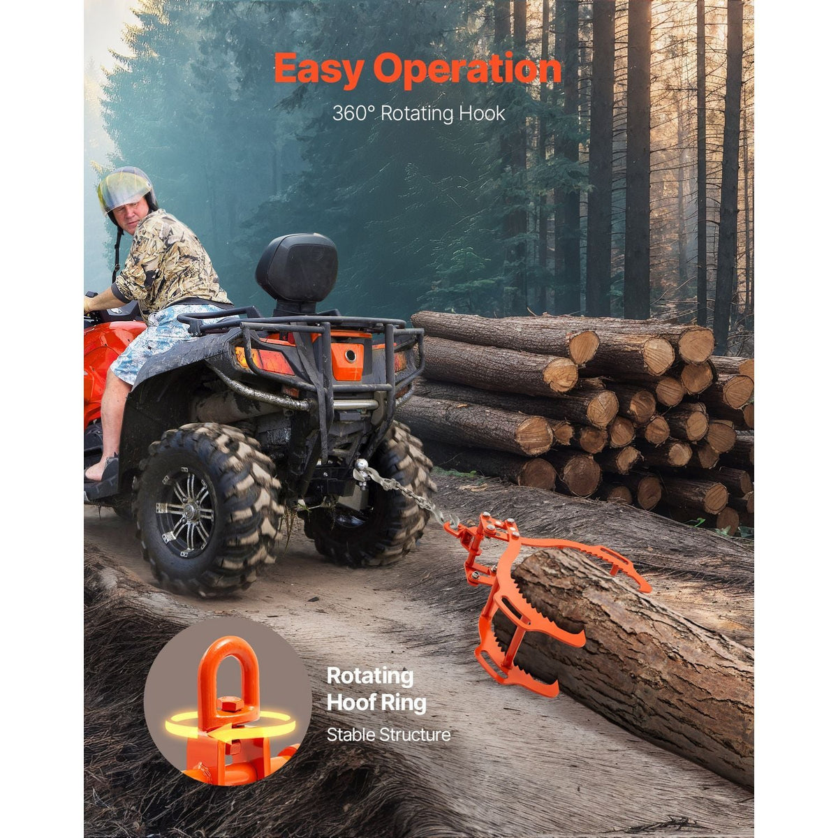 28in Log Lifting Tongs, 4-Claw Log Tongs, Heavy Duty Steel Log Grapple, 2650LBS Lifting Capacity, Swivel Log Graper Timber, Eagle Claw Design, Log Skidding Tongs for Trucks, Tractors, Forklifts