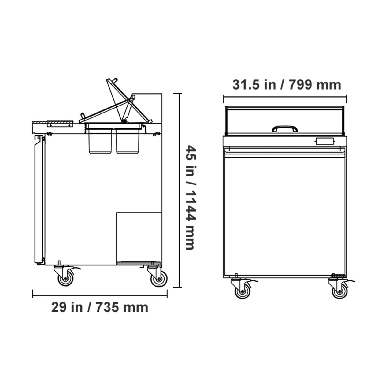 28"W Commercial Refrigerator, 7.1 Cu. Ft Sandwich Prep Refrigerated Table, Mega Top Food Prep Fridge with 8 Pans and Cutting Board, Stainless Steel Salad Prep Cooler for Restaurant, Food Truck