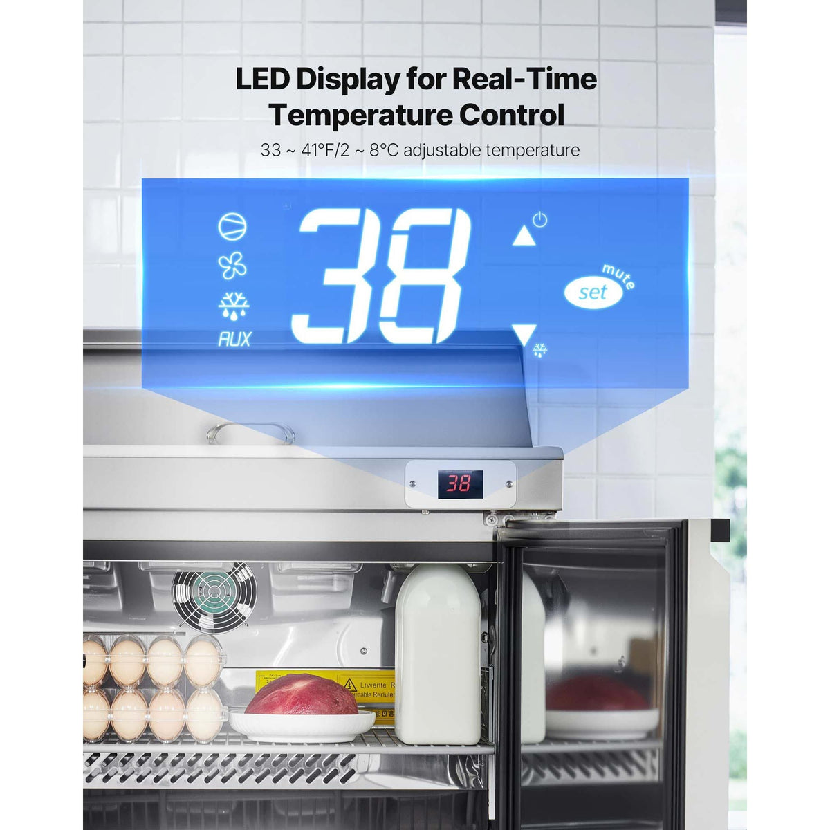 28"W Commercial Refrigerator, 7.1 Cu. Ft Sandwich Prep Refrigerated Table, Mega Top Food Prep Fridge with 8 Pans and Cutting Board, Stainless Steel Salad Prep Cooler for Restaurant, Food Truck