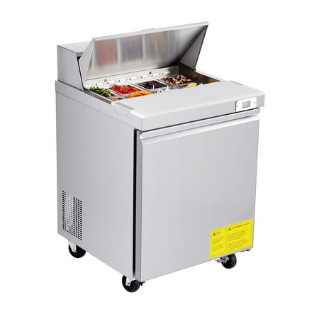 28"W Commercial Refrigerator, 7.1 Cu. Ft Sandwich Prep Refrigerated Table, Mega Top Food Prep Fridge with 8 Pans and Cutting Board, Stainless Steel Salad Prep Cooler for Restaurant, Food Truck