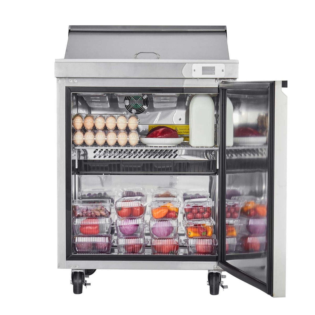 28"W Commercial Refrigerator, 7.1 Cu. Ft Sandwich Prep Refrigerated Table, Mega Top Food Prep Fridge with 8 Pans and Cutting Board, Stainless Steel Salad Prep Cooler for Restaurant, Food Truck