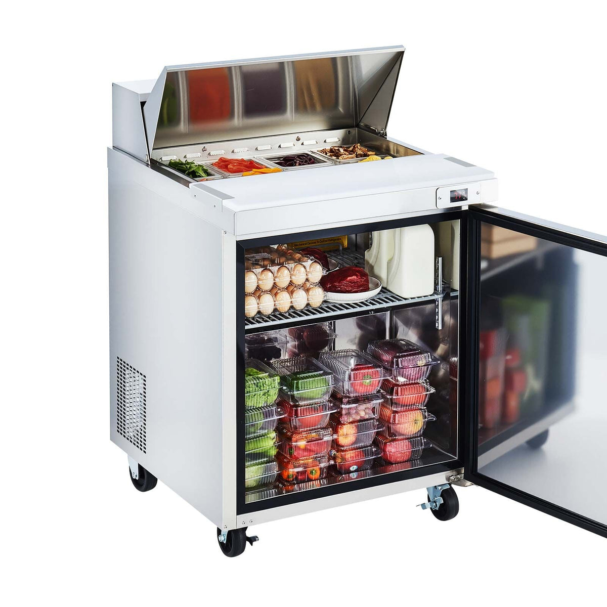 28"W Commercial Refrigerator, 7.1 Cu. Ft Sandwich Prep Refrigerated Table, Mega Top Food Prep Fridge with 8 Pans and Cutting Board, Stainless Steel Salad Prep Cooler for Restaurant, Food Truck